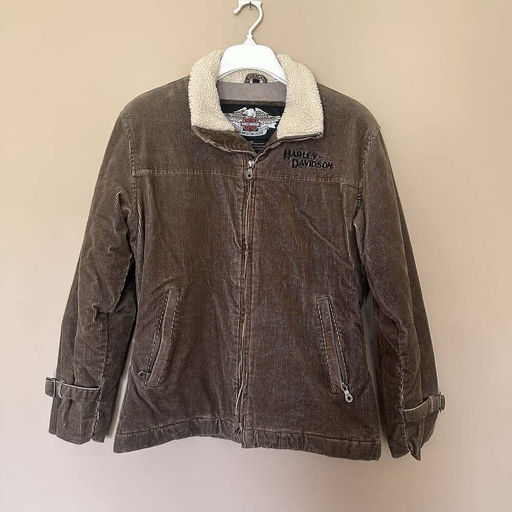 Harley Davidson Corduroy Jacket Women S Insulated Coat Sherpa Collar Brown Y2K